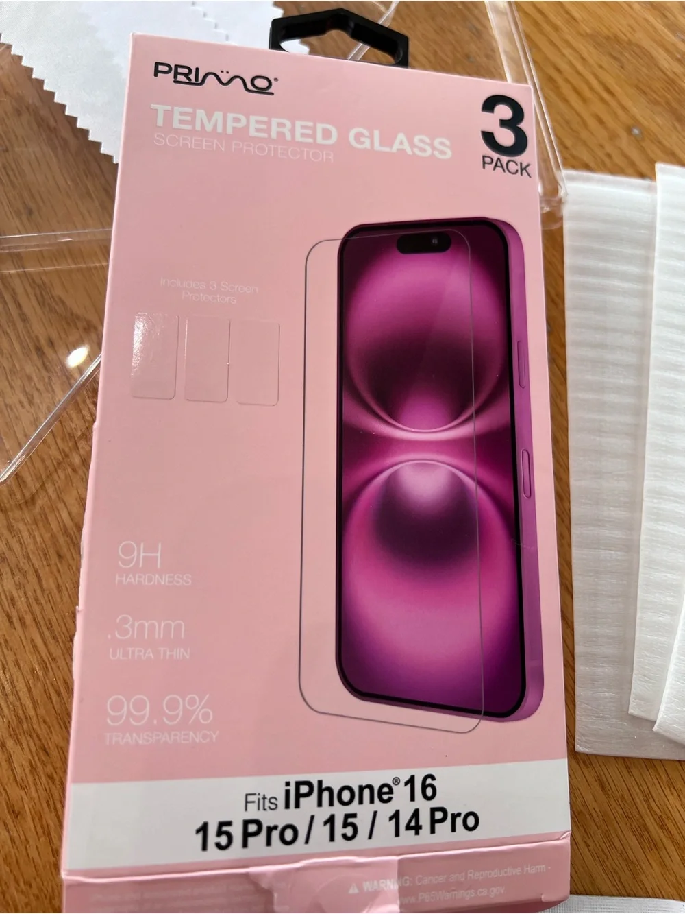 Primo Tempered Glass Screen Protector for iPhone 16 / 15Pro/ 15/ 14 pro (3-Pack)